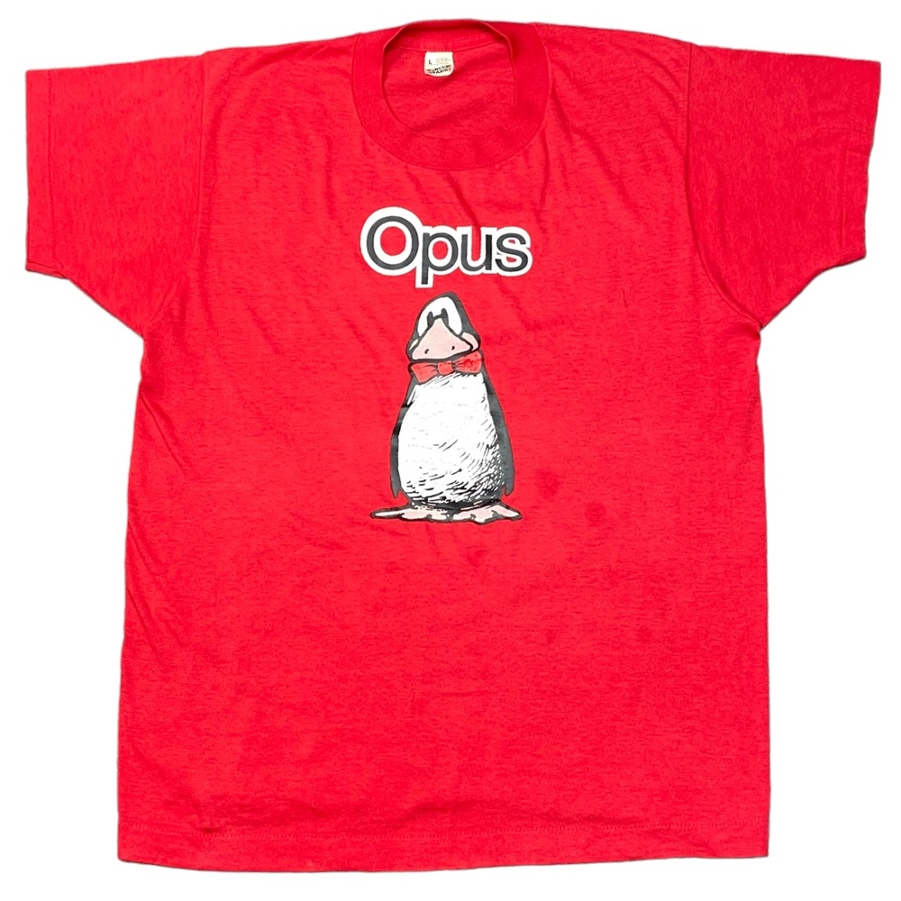 Vtg OPUS The Penguin T-Shirt 1980 Comic Strip BLOOM COUNTY 50/50 paper thin sz L